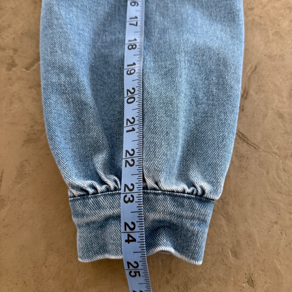 Bagatelle Collection Womens Medium Wash Puff Sleeve Denim Snap Front Shirt M - Picture 11 of 11